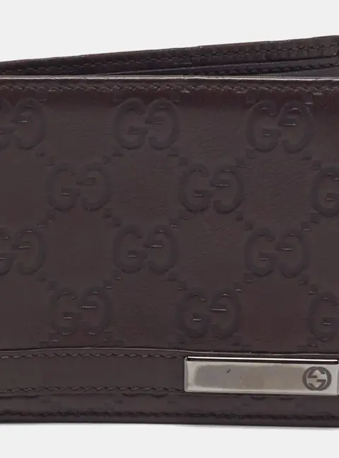 Gucci Metal Bar Logo Brown Guccissima Leather Bifold Wallet