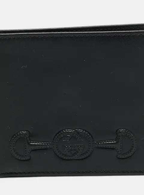 Gucci Interlocking G Horsebit Embossed Black Leather Bifold Wallet