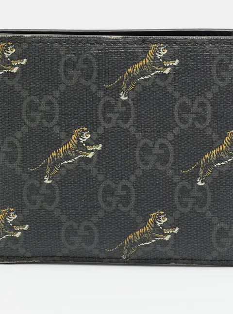 Gucci Black Tiger Print GG Supreme Canvas Bifold Wallet