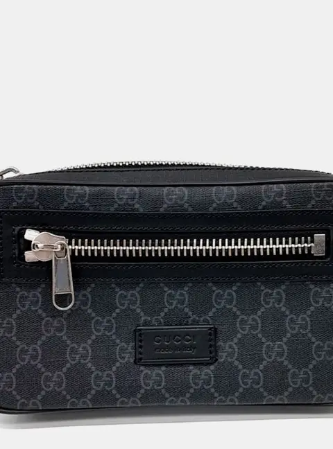 Gucci Supreme Black/Grey Coated Canvas Belt Hip Bag (474293)