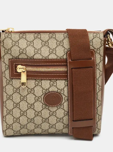 Gucci Interlocking G Beige/Brown GG Supreme Canvas and Leather Messenger Bag