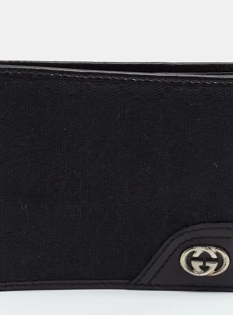 Gucci Interlocking G Black GG Canvas and Leather Bifold Wallet