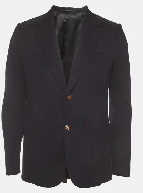 Gucci Navy Blue Textured Cotton Long Sleeve Tailored Jacket L
