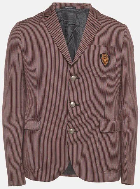 Gucci Red/Blue Striped Crest Cotton Schoolboy Hysteria Jacket L