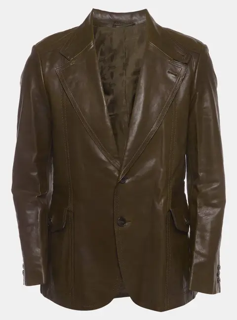 Gucci Brown Leather Long Sleeve Jacket L