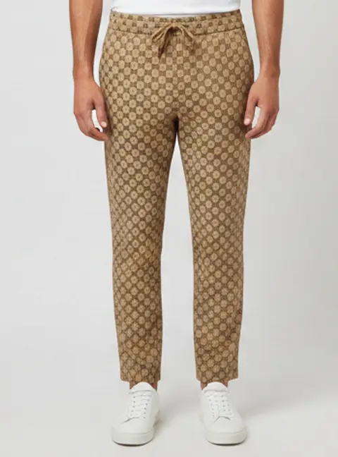 Gucci Beige Monogram Jacquard Drawstring Trouser L