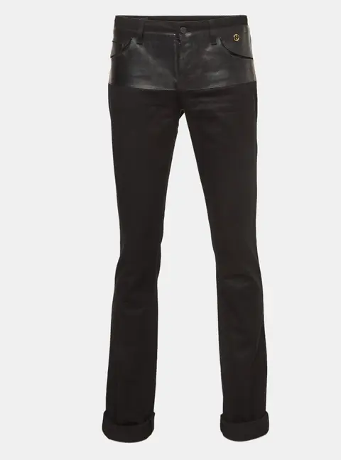 Gucci Black Cotton Leather Trim Pants XS