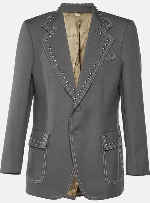 Gucci Grey Gabardine Studded Single Breasted Blazer XL