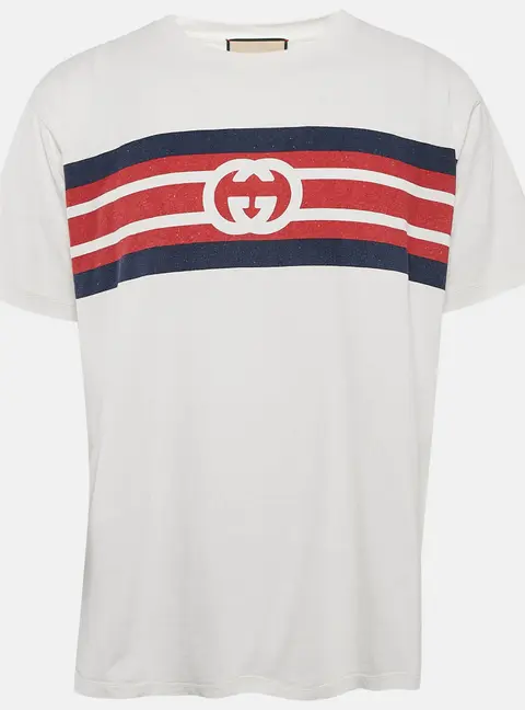Gucci White Logo Print Jersey Crew Neck T-Shirt S