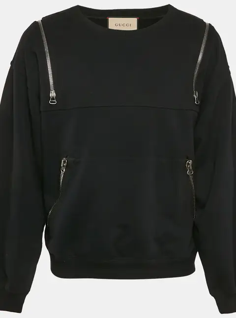 Gucci Black Printed Cotton Zip Detail Sweatshirt S