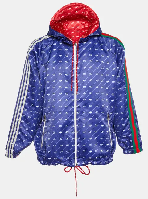 Gucci x Adidas Red/Blue Monogram Print Synthetic Reversible Jacket XS