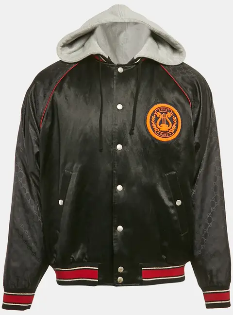 Gucci Multicolor GG Nylon and Satin Web Accent Zip Front Hooded Jacket S
