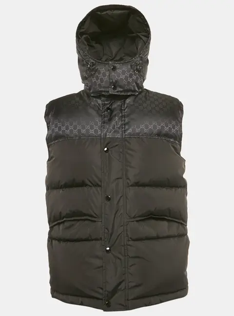 Gucci Black GG Jacquard Nylon Down Vest M