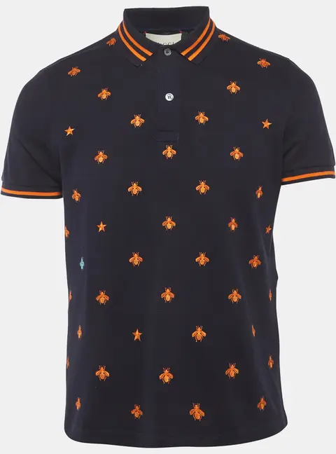Gucci Blue Bee Embroidered Pique Polo T-Shirt L