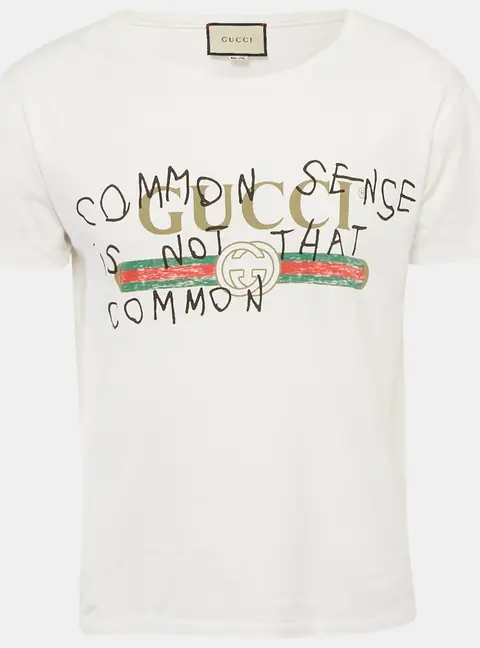 Gucci White Coco Captain Logo Print Jersey Distressed  T-Shirt XS