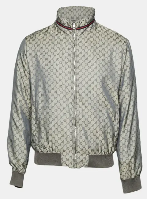 Gucci Grey GG Monogram Synthetic Bomber Jacket M