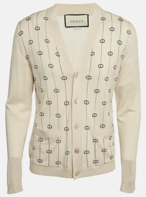 Gucci Beige GG Intarsia Wool Cardigan M
