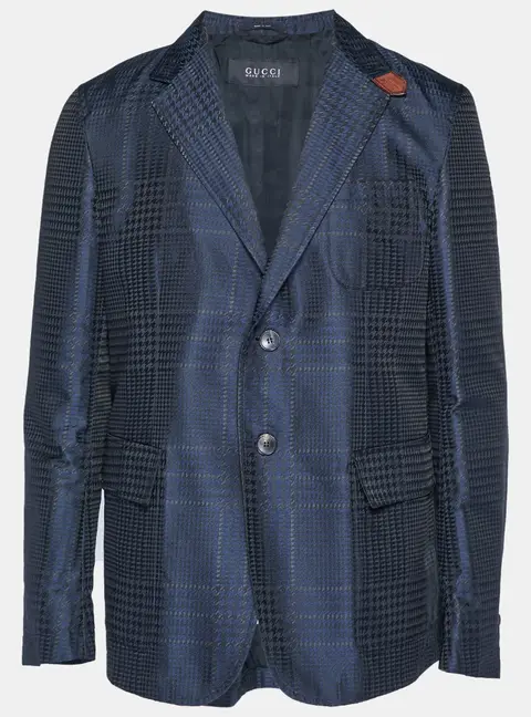 Gucci Navy Blue Jacquard Single Breasted Blazer XL