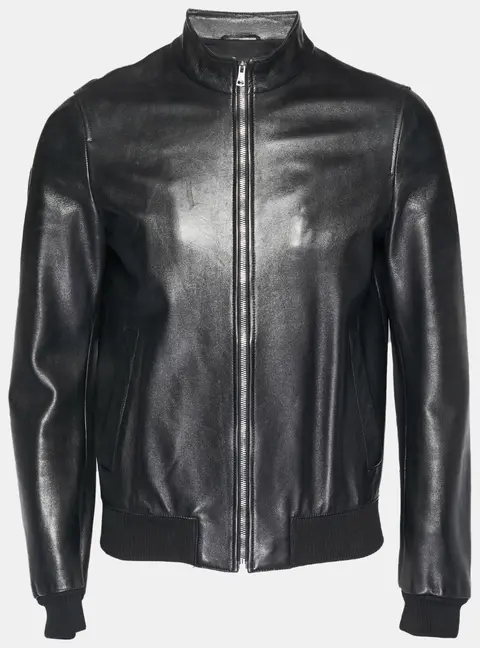 Gucci Black Leather Bomber Jacket S