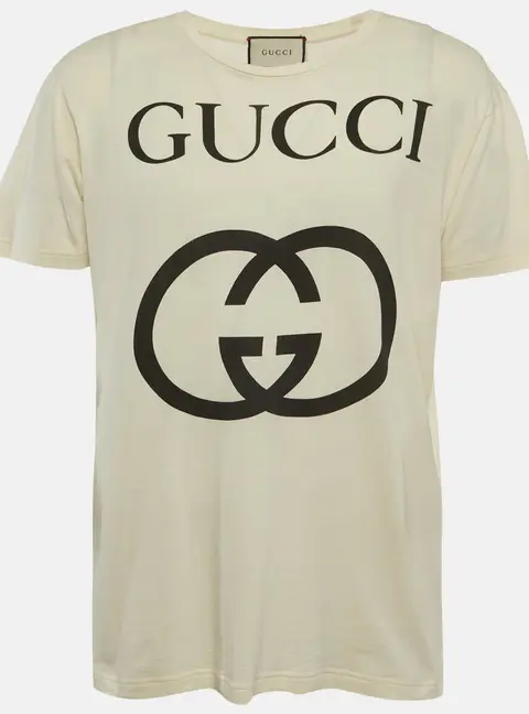 Gucci Cream Interlocking G Print Cotton Knit Oversized Crewneck T-Shirt XXS