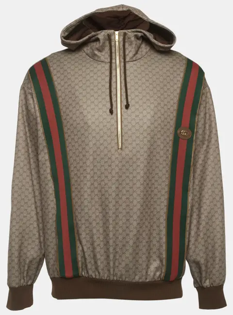 Gucci Brown Monogram Jersey Web Trim Hoodie M