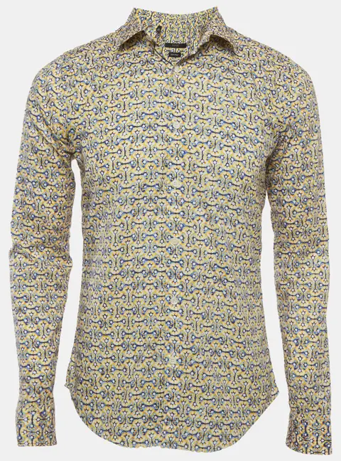 Gucci Yellow/Blue Printed Cotton Shirt M