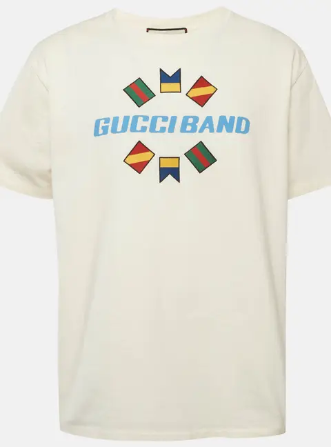 Gucci Cream Logo Band Print Cotton T-Shirt XL
