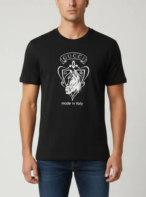 Gucci Black Horse Crest Graphic Jersey T-shirt S