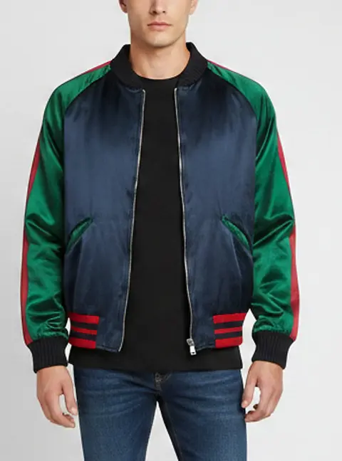 Gucci Navy Blue Panther Applique Silk Satin Bomber Jacket XXL