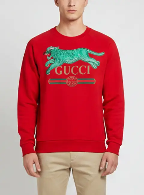Gucci Red Tiger Applique Cotton Knit Crewneck Sweatshirt L