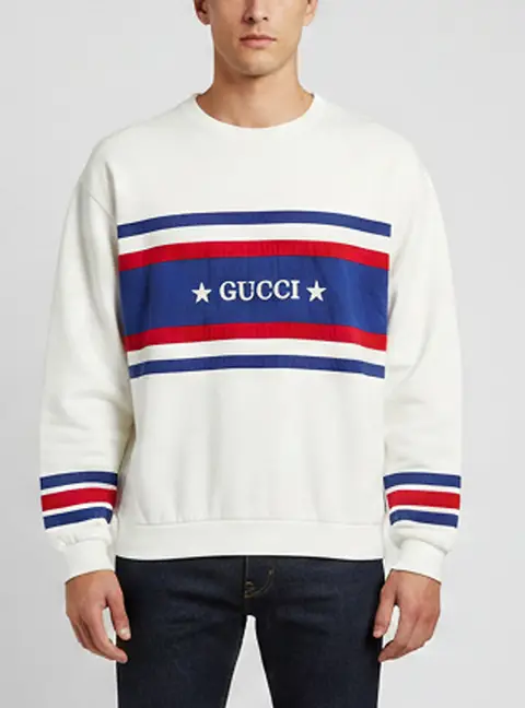 Gucci Off White Logo Embroidered Striped Cotton Jersey Sweatshirt XL