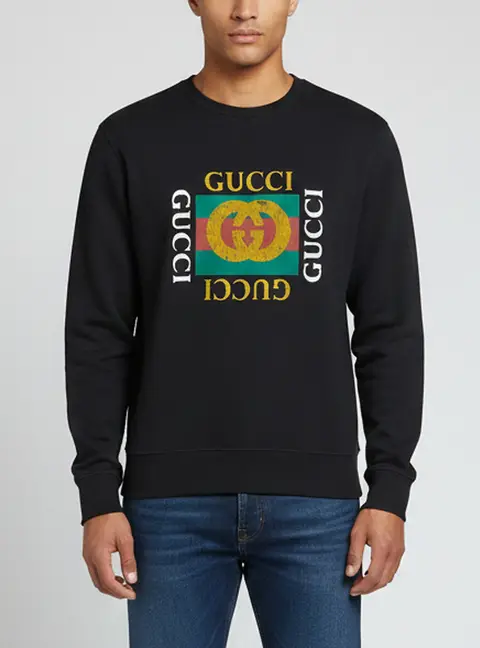 Gucci Black Logo Print Cotton Knit Distressed Sweatshirt XL