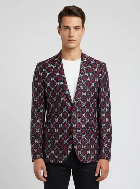 Gucci Navy Blue GG Diamond Jacquard Cambridge Blazer M