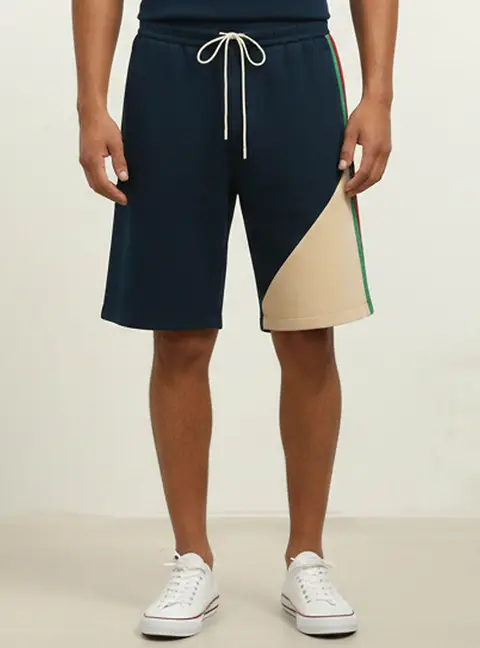 Gucci Navy Blue/Beige Wool Blend Basket Shorts L