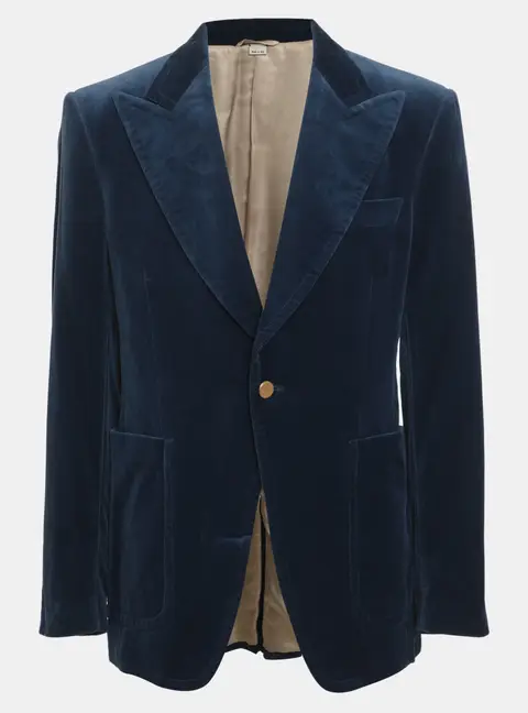 Gucci Blue Velvet Single Breasted Blazer L