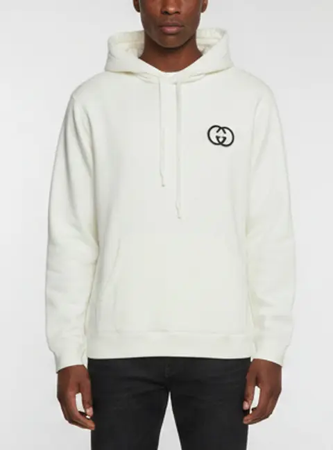 Gucci Off White Logo Detail Cotton Jersey Hooded Sweatshirt XL