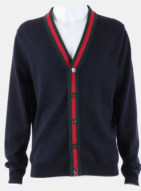 Gucci Navy Blue/Red Wool Cardigan Size L