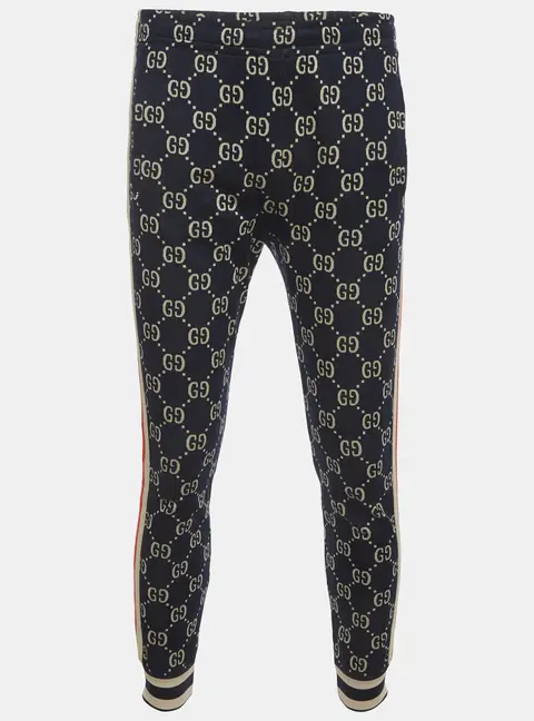 Gucci Navy Blue Monogram Jersey Size Stripe Joggers M