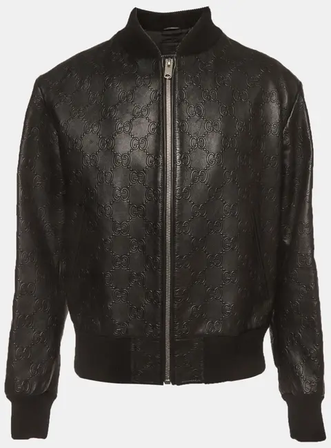 Gucci Black GG Monogram Zip Up Bomber Jacket L