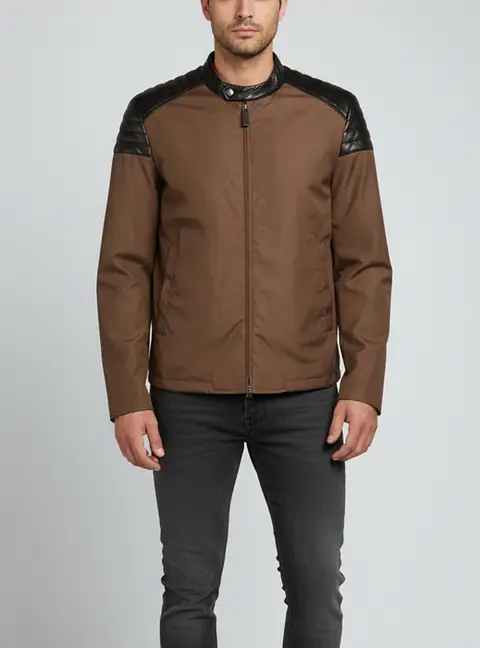 Gucci Brown Leather Trim Zip Up Windbreaker Jacker XXL