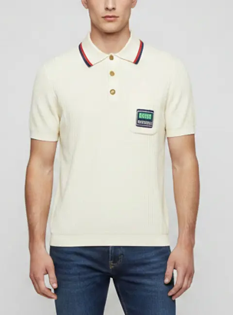 Gucci Cream Web Striped Rib Knit Polo T-Shirt S