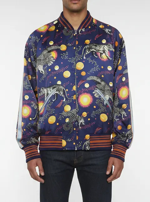 Gucci Multicolor Space Animals Print Satin Bomber Jacket XXL