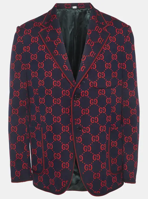 Gucci Navy Blue Monogram Jacquard Long Sleeve Jacket XXL
