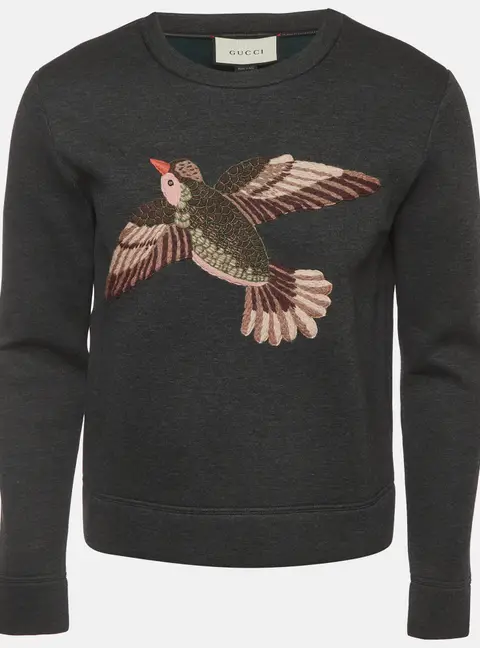 Gucci Grey Embroidered Neoprene Crewneck Sweatshirt XS