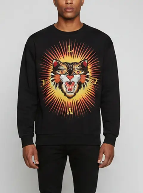 Gucci Black Angry Cat Applique Cotton Crewneck Sweatshirt M