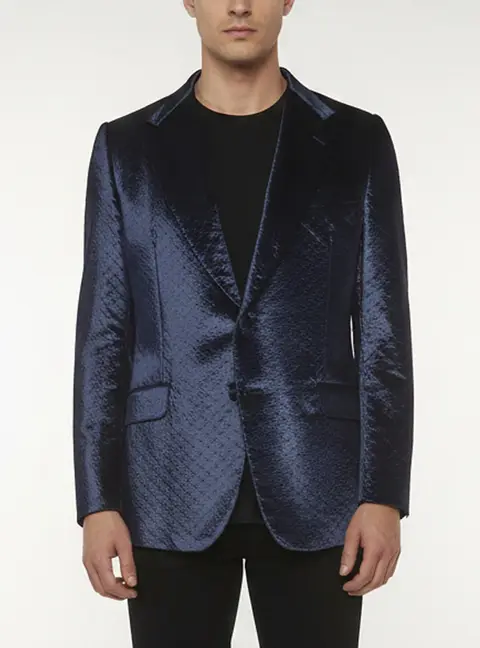 Gucci Navy Blue Crushed Velvet Single Breasted Blazer XXL