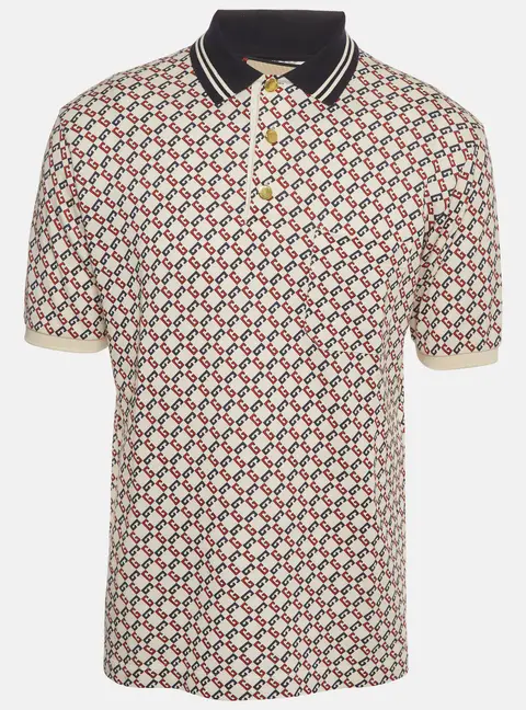 Gucci Cream Geometric G Cotton Polo T-Shirt S