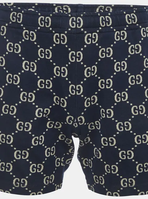 Gucci Navy Blue GG Jacquard Jersey Web Stripe Trim Shorts XS