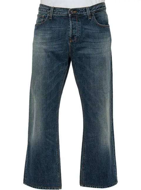 Gucci Blue Washed Denim Wide Leg Jeans XXL
