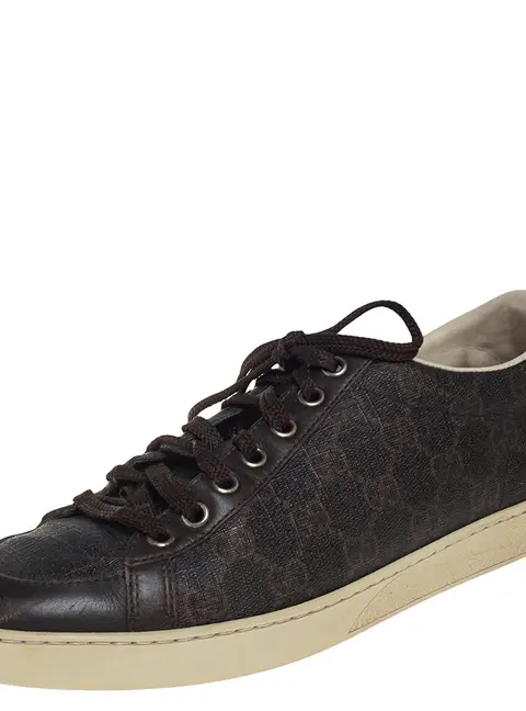 Gucci Brown Guccissima Coated Canvas and Leather Low Top Sneakers Size 39